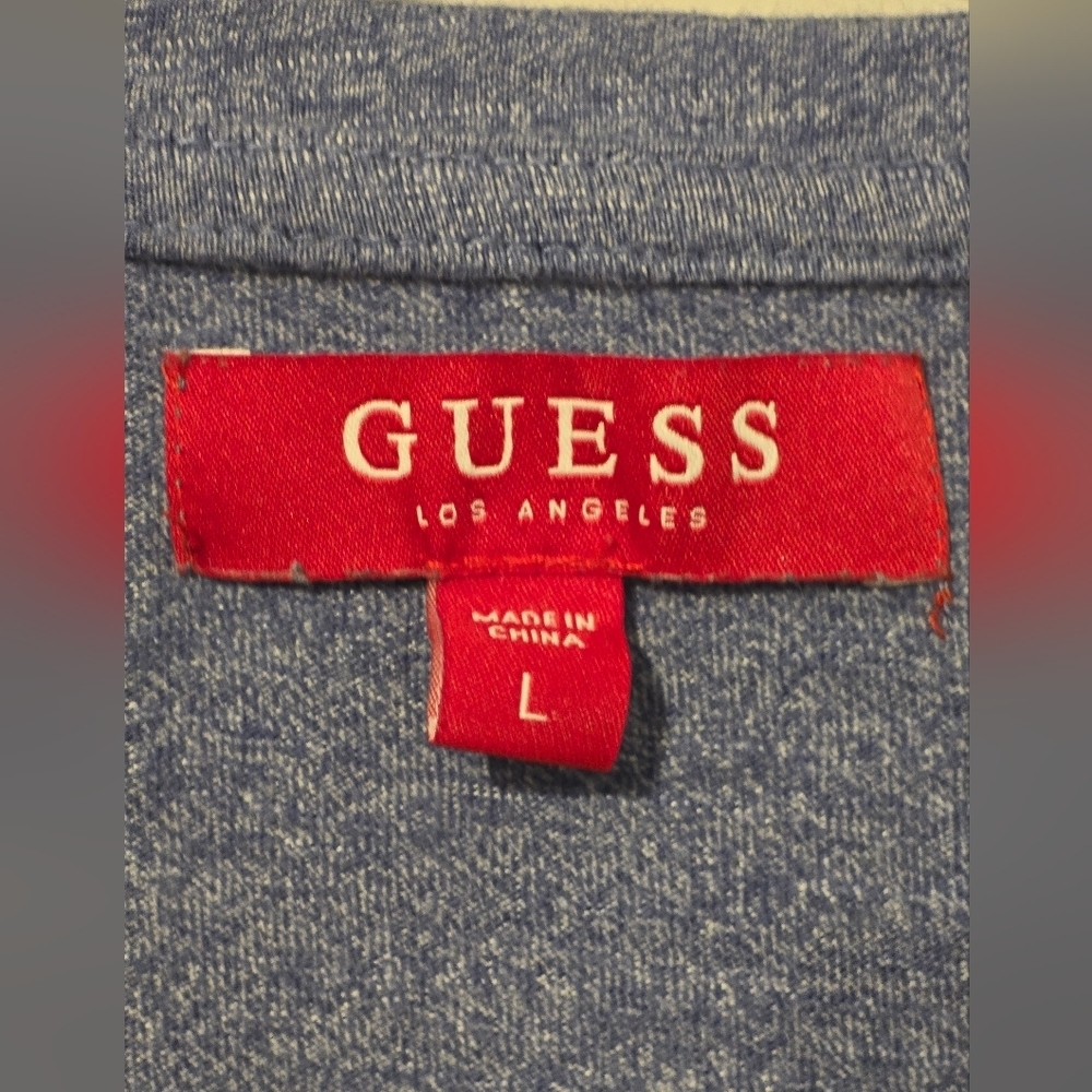 Guess Los Angeles Men’s Blue Henley T-Shirt Size L - Picture 3 of 6